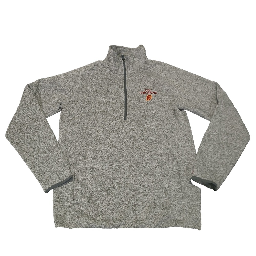 League Mens Triblend Sweats USC‎ Trojans Gray 1/4 Zip Pullover Sweatshirt Size M